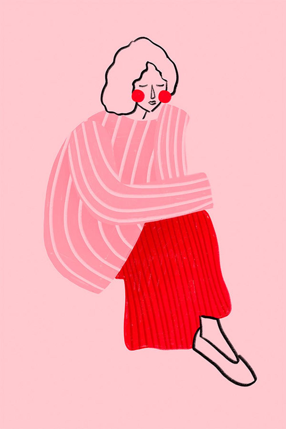 wall-art-print-canvas-poster-framed-Pink and Red Line Lady-1