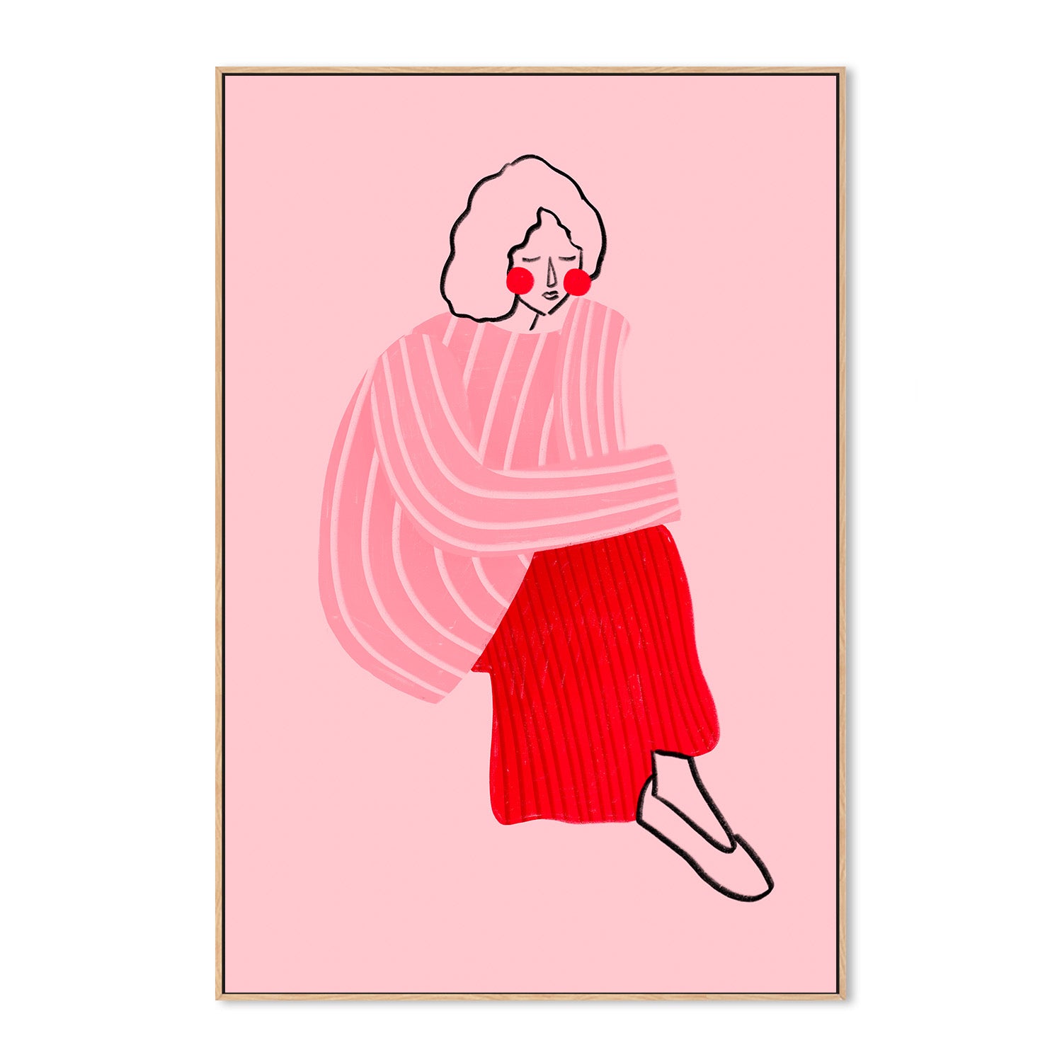 wall-art-print-canvas-poster-framed-Pink and Red Line Lady-4