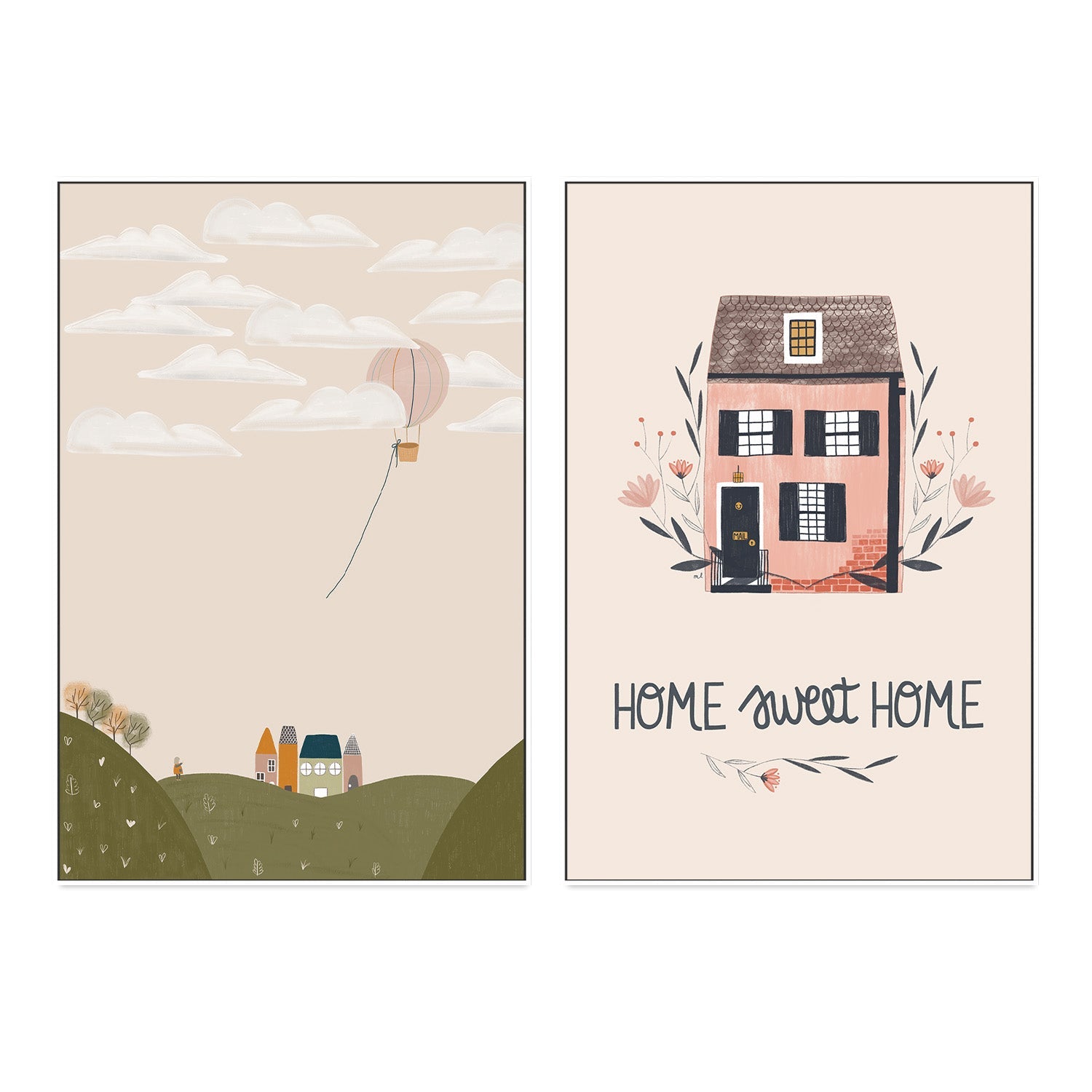 wall-art-print-canvas-poster-framed-Pink Hot Air Balloon and Home Sweet Home, Set Of 2 , By Menina Lisboa-4