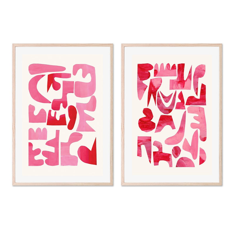 wall-art-print-canvas-poster-framed-Pink Puzzle Pieces, Set Of 2 , By Ejaaz Haniff-GIOIA-WALL-ART