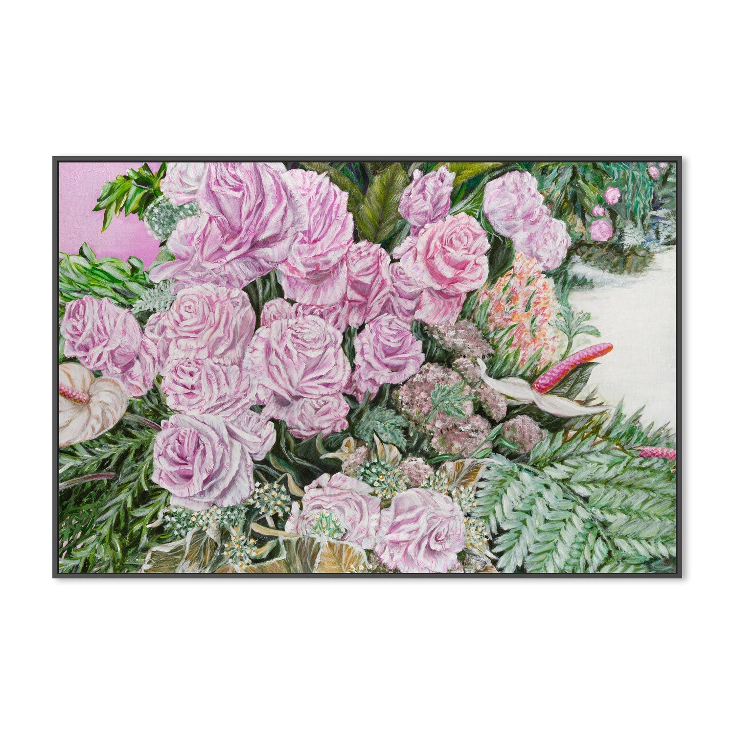 wall-art-print-canvas-poster-framed-PINK ROSES AND ANTHURIUMS , By Hsin Lin-GIOIA-WALL-ART