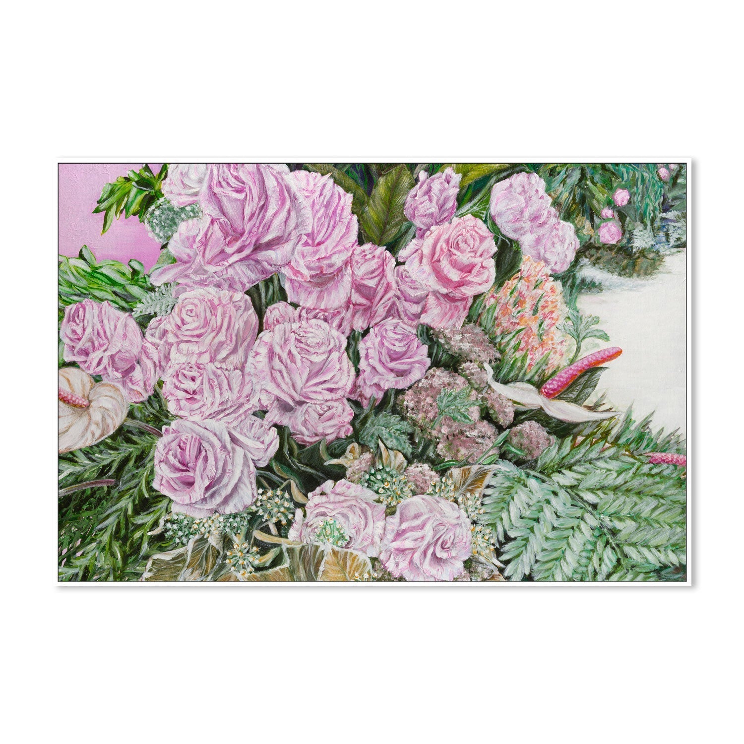wall-art-print-canvas-poster-framed-PINK ROSES AND ANTHURIUMS , By Hsin Lin-GIOIA-WALL-ART