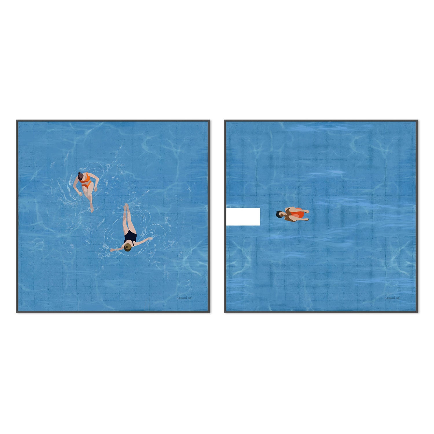 wall-art-print-canvas-poster-framed-Pool Fun, Style A & B, Set Of 2-3
