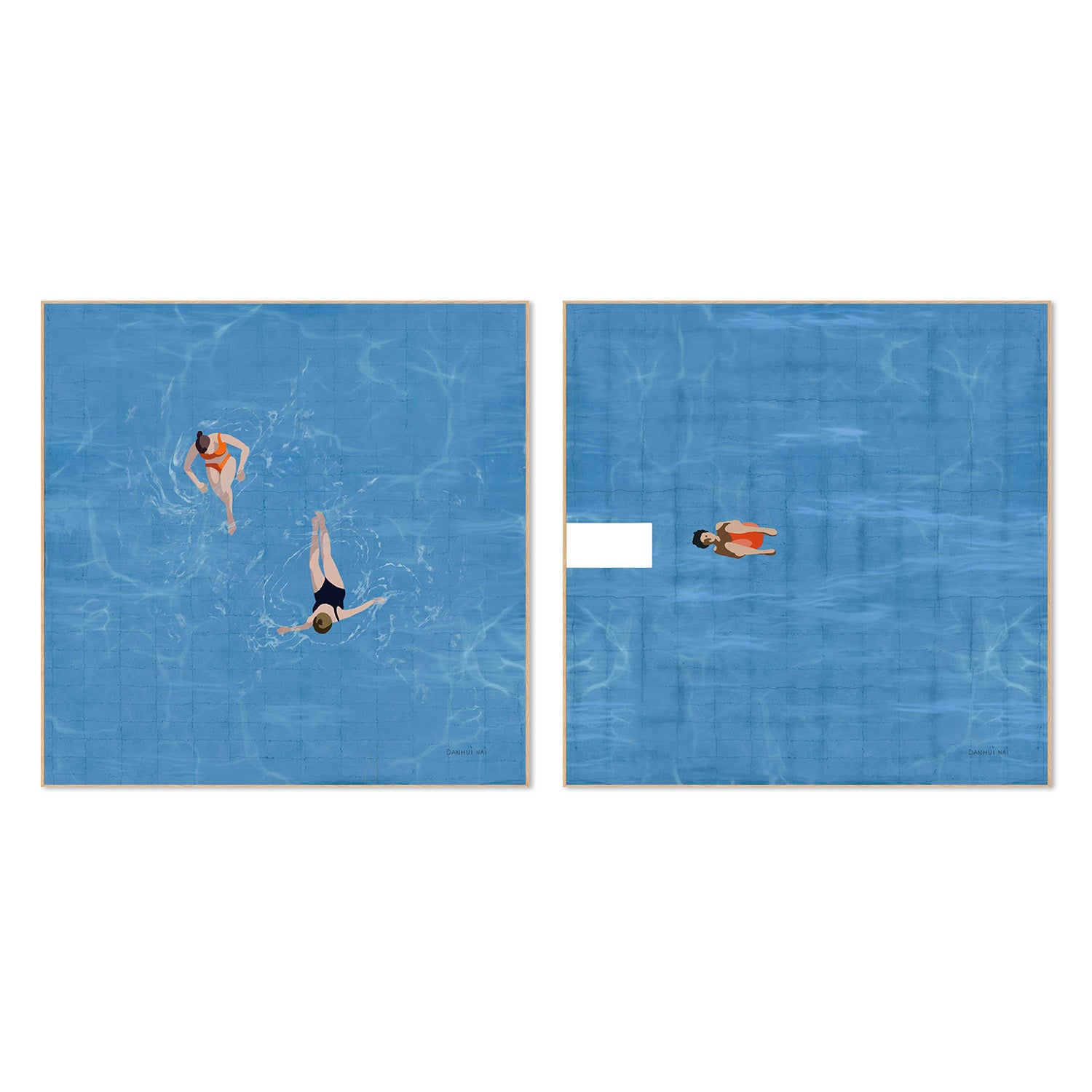 wall-art-print-canvas-poster-framed-Pool Fun, Style A & B, Set Of 2-4