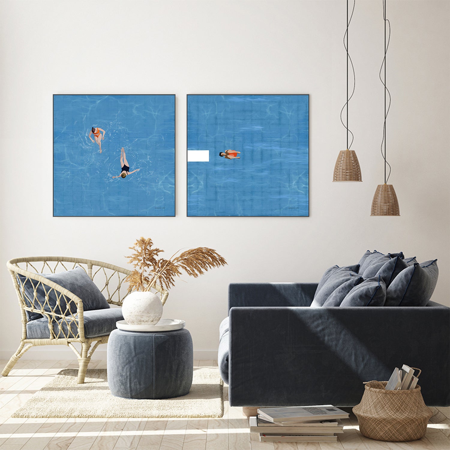 wall-art-print-canvas-poster-framed-Pool Fun, Style A & B, Set Of 2-9