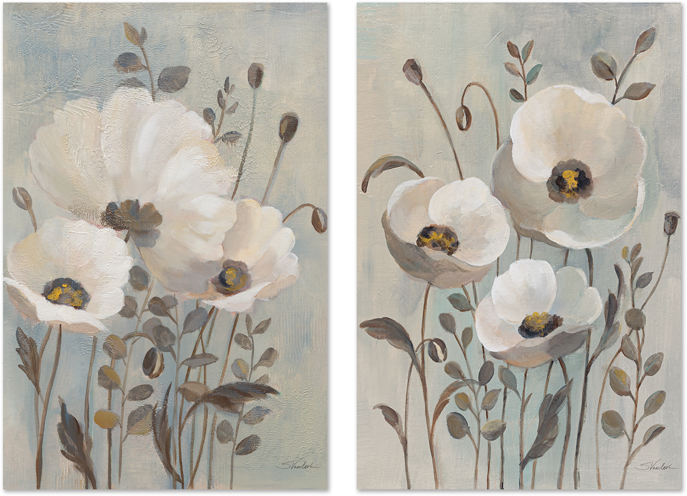 wall-art-print-canvas-poster-framed-Poppies in Blue, Style A & B, Set Of 2 , By Silvia Vassileva-1