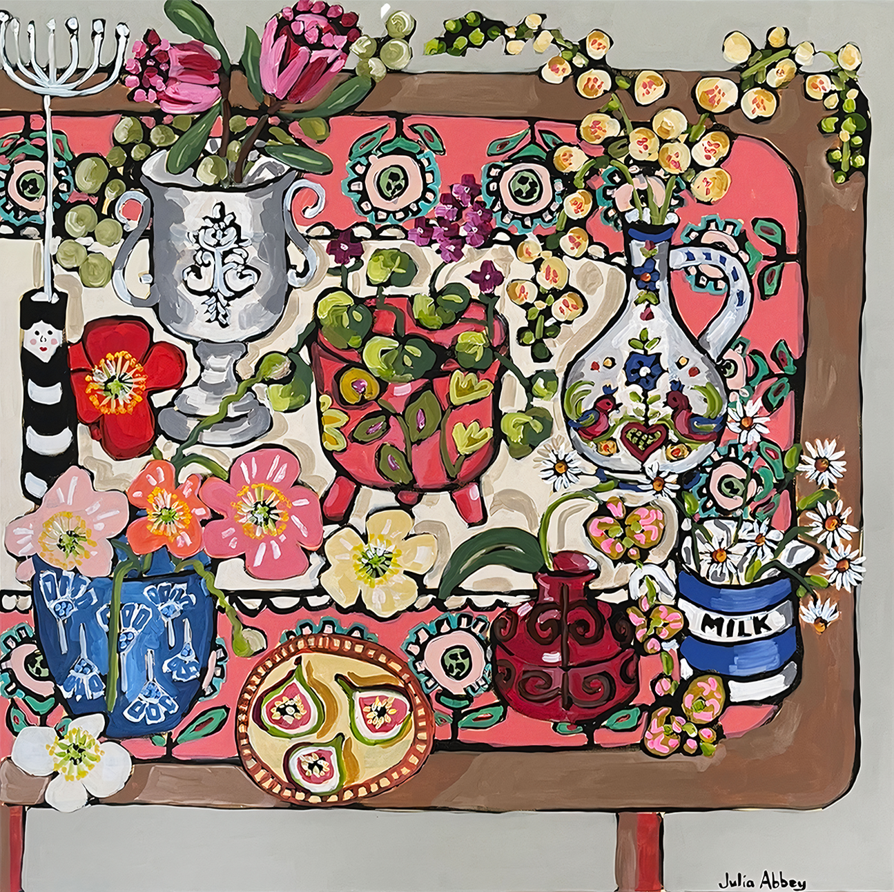 Pots Of Flowers , By Julia Abbey Wall Art Print Framed Canvas Poster