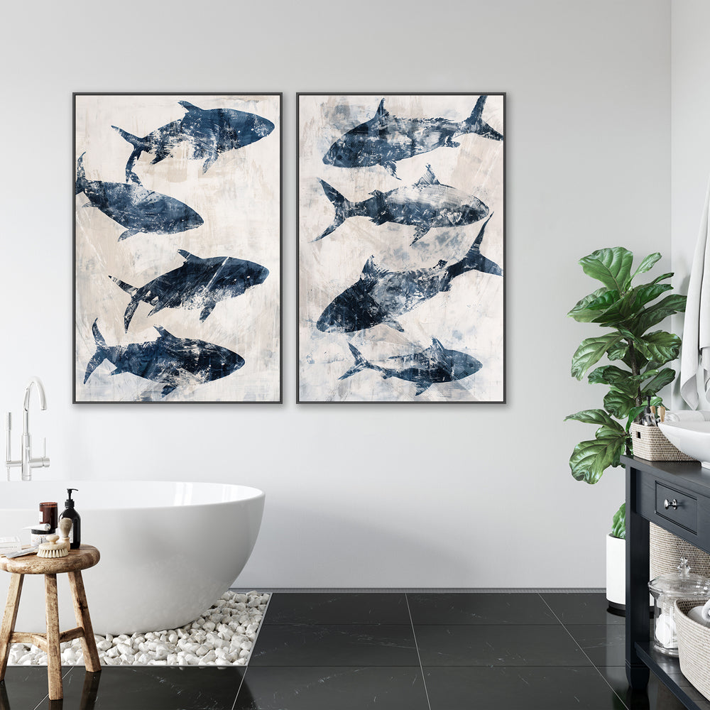 wall-art-print-canvas-poster-framed-Primative Navy Fish, Style A & B, Set Of 2 , By Nina Blue , By Nina Blue-2