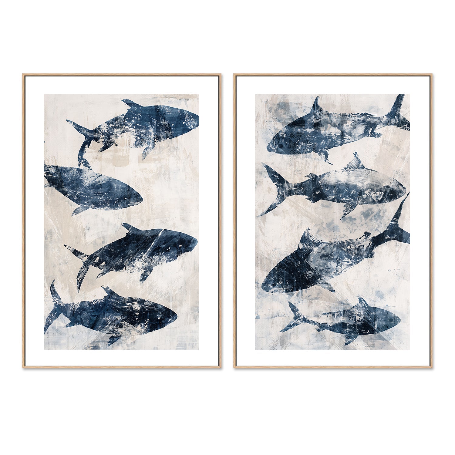 wall-art-print-canvas-poster-framed-Primative Navy Fish, Style A & B, Set Of 2 , By Nina Blue , By Nina Blue-6