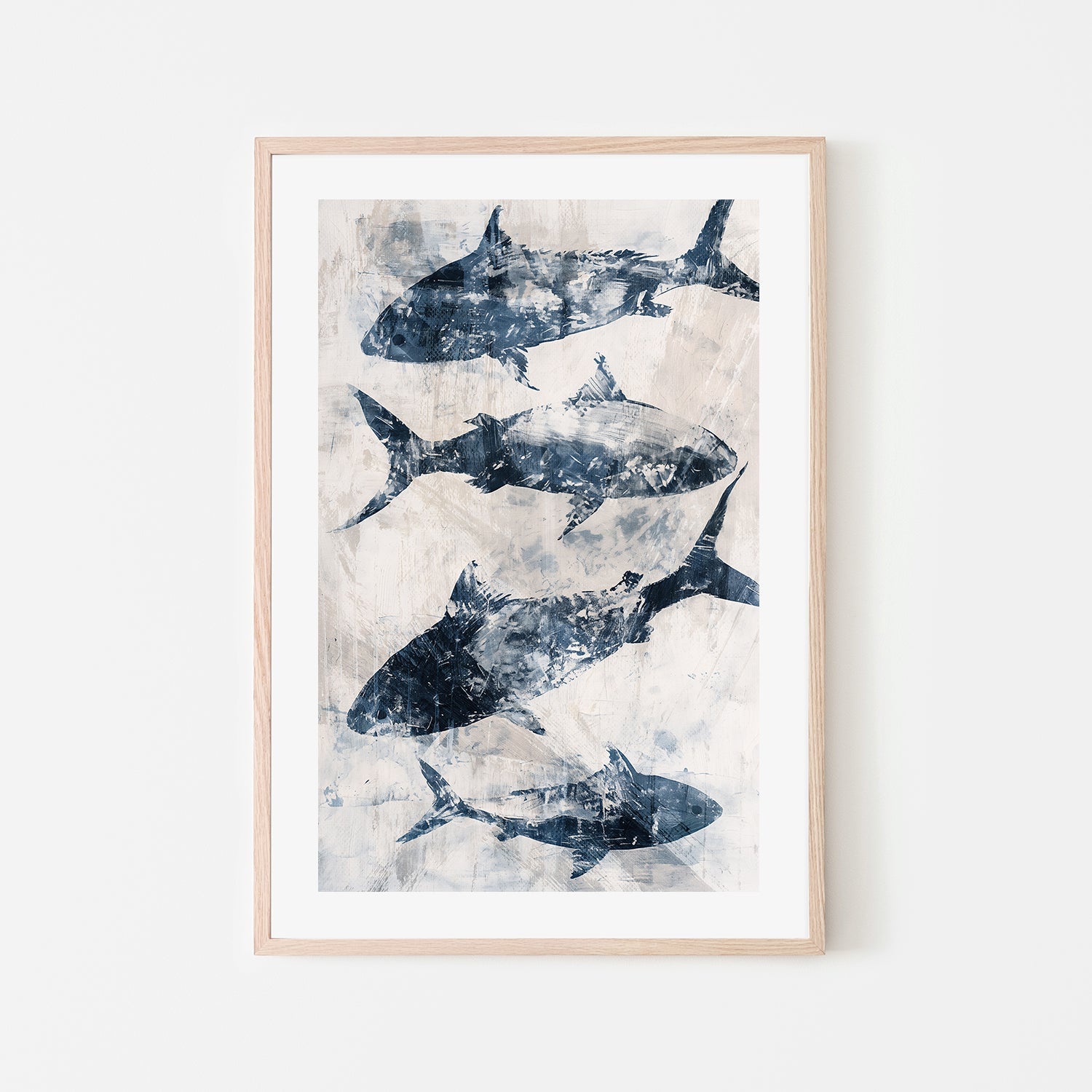 Primative Navy Fish , Style B, By Nina Blue,Wall Art Canvas Print,