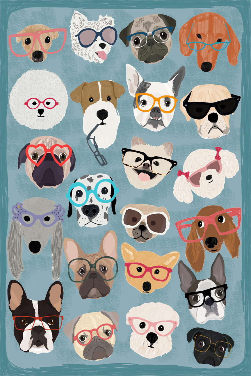 wall-art-print-canvas-poster-framed-Puzzle Dogs In Glasses, By Hanna Melin-GIOIA-WALL-ART