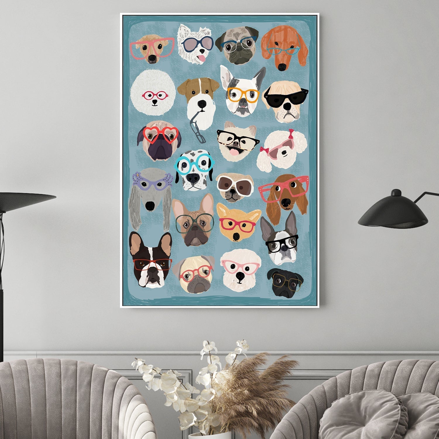 wall-art-print-canvas-poster-framed-Puzzle Dogs In Glasses, By Hanna Melin-GIOIA-WALL-ART