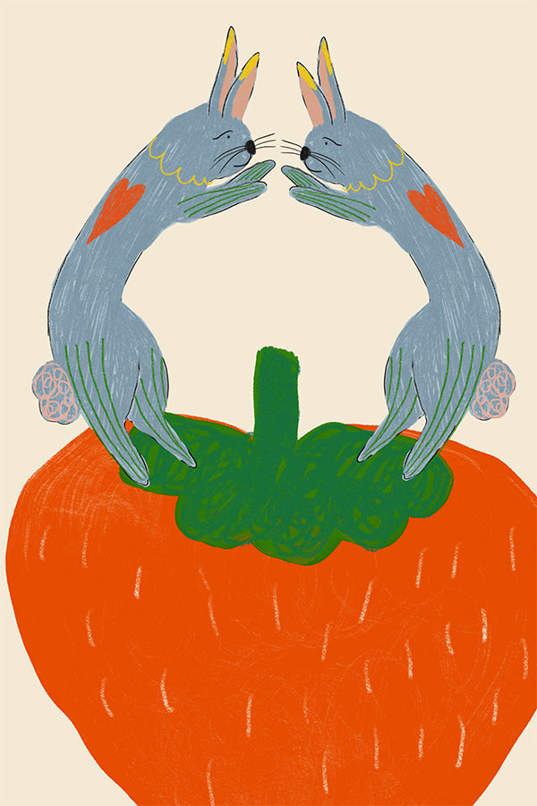 wall-art-print-canvas-poster-framed-Rabbits on Strawberry-1