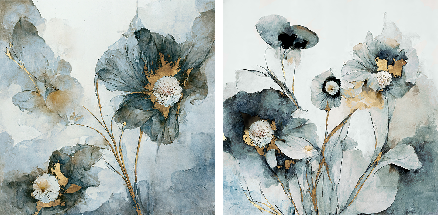 wall-art-print-canvas-poster-framed-Rainy Day Blooms, Style A & B, Set Of 2 , By Leah Mclean-1