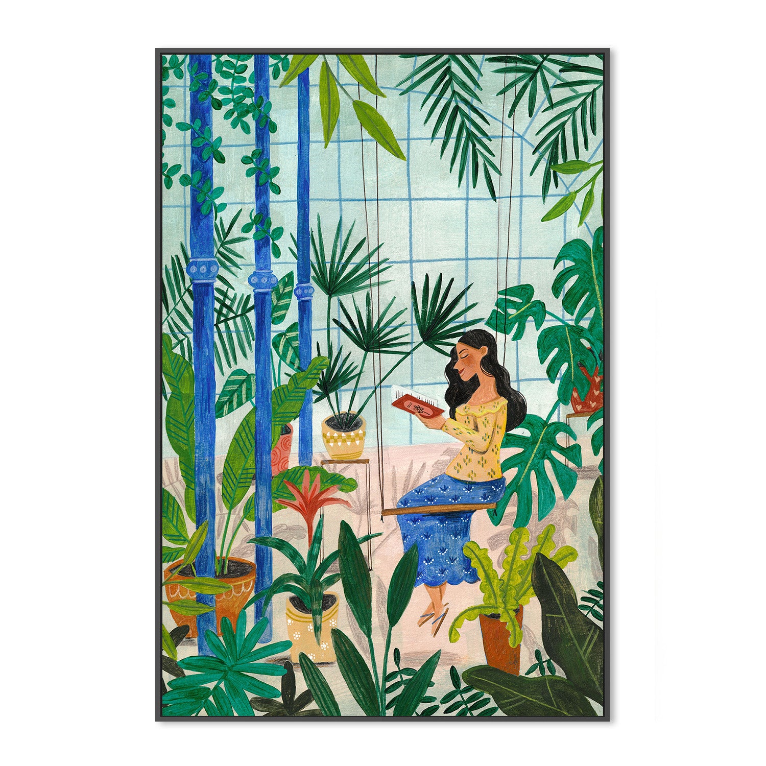 wall-art-print-canvas-poster-framed-Reading in the plant greenhouse-3
