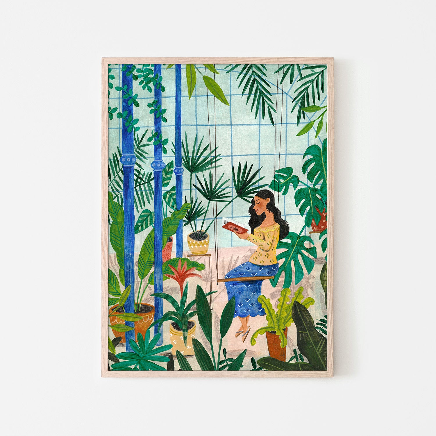 wall-art-print-canvas-poster-framed-Reading in the plant greenhouse-6