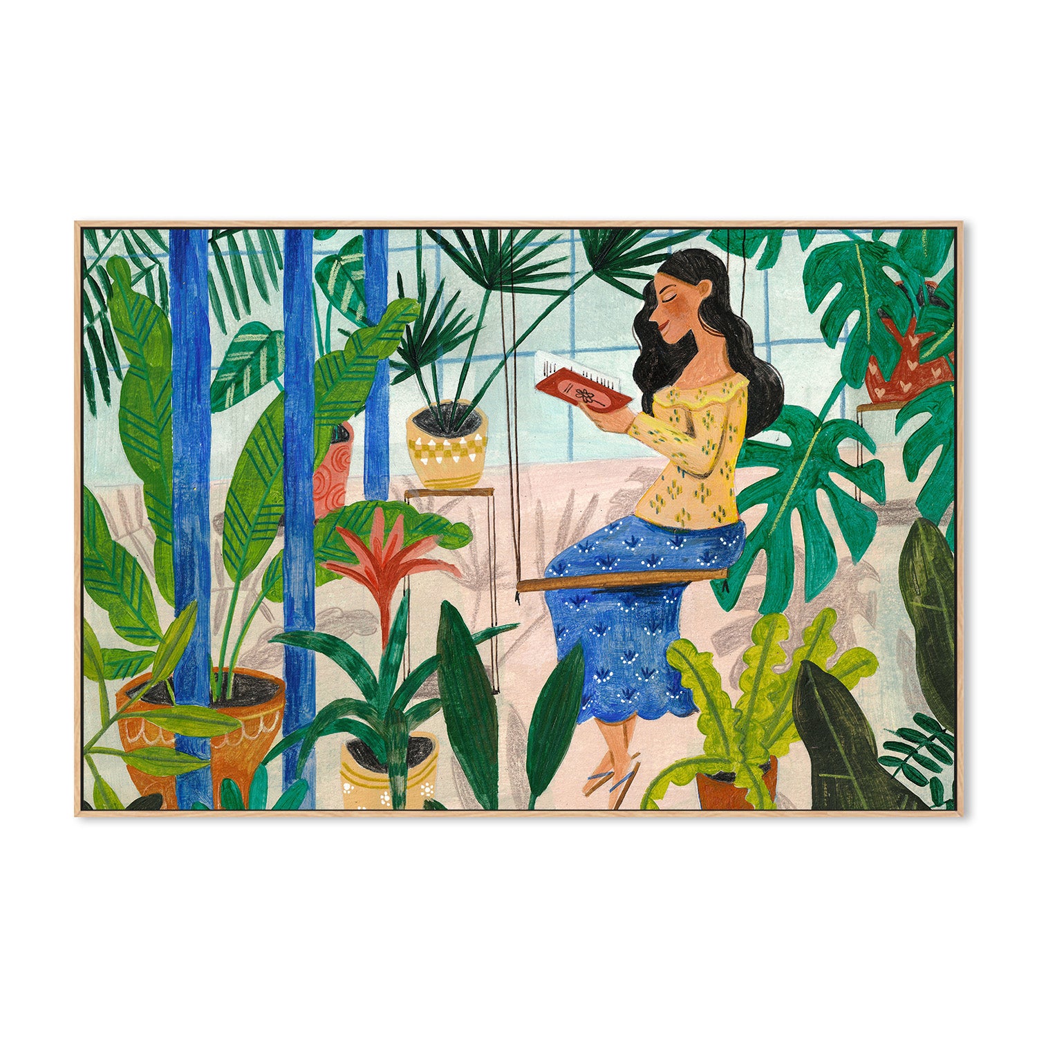 wall-art-print-canvas-poster-framed-Reading in the Tropical Greenhouse-4