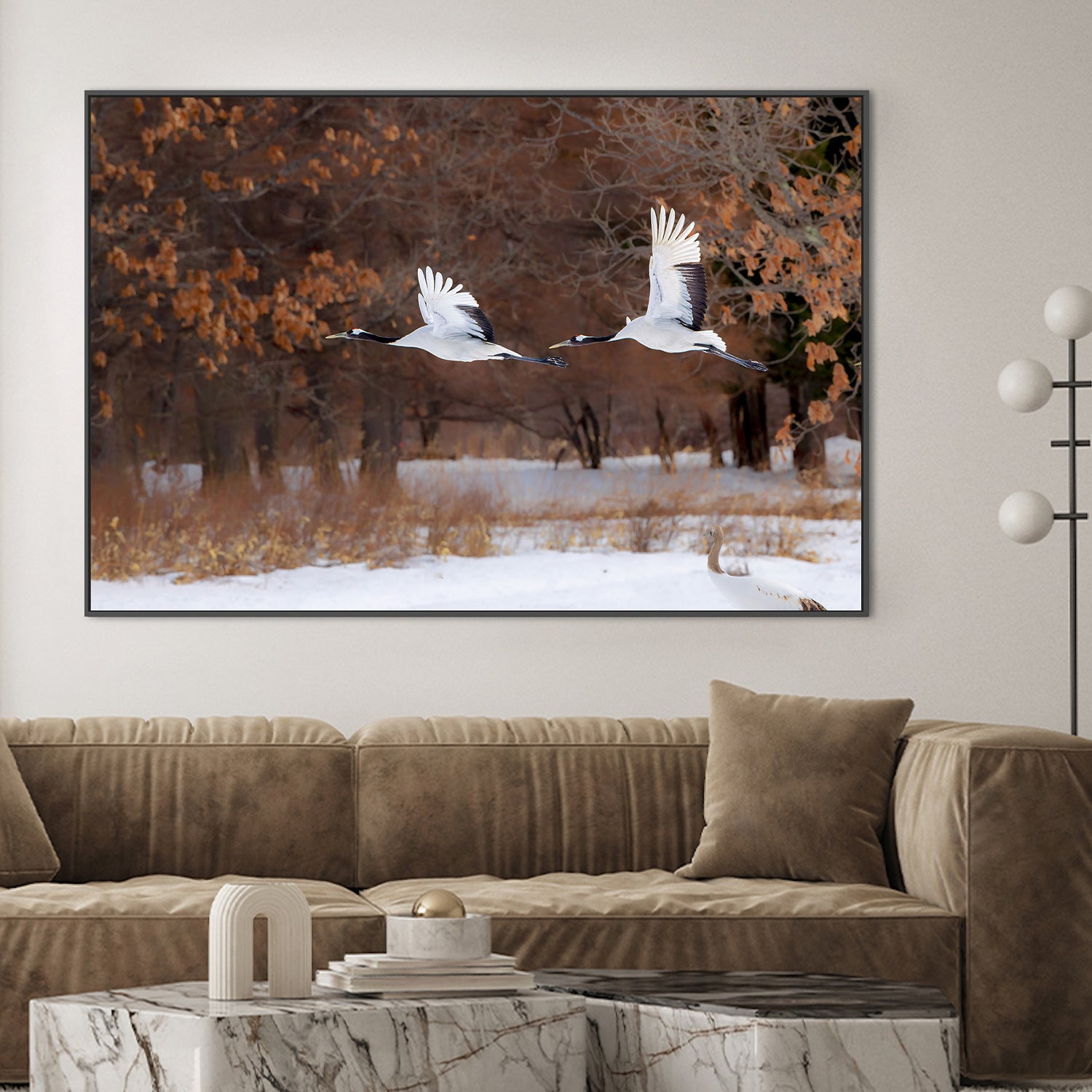 wall-art-print-canvas-poster-framed-red crowned cranes in flight-2