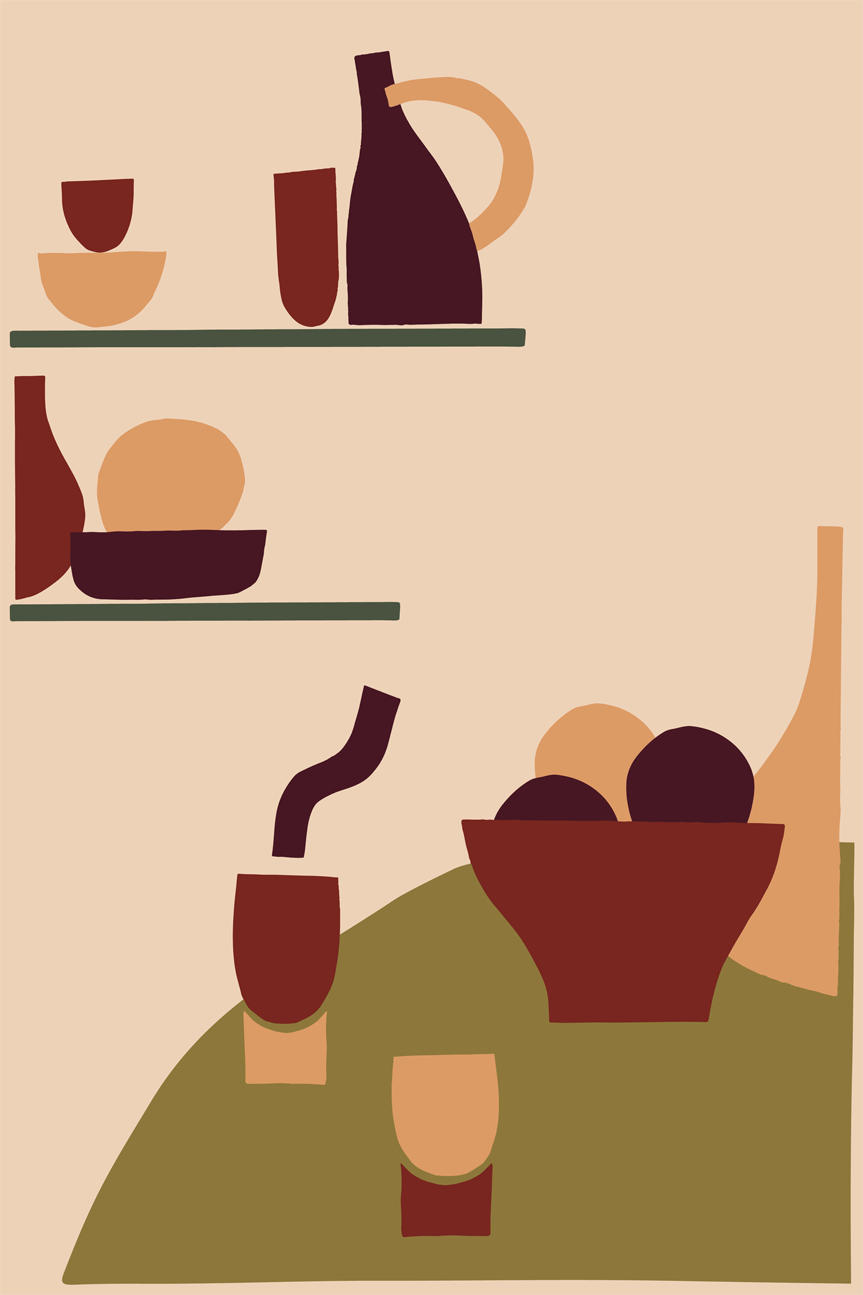 Red Minimal Kitchen, By Margaux Fugier Wall Art Print Framed Canvas