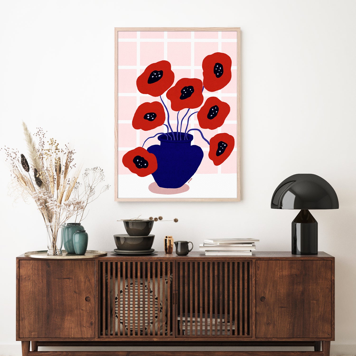 wall-art-print-canvas-poster-framed-Red Poppies In a Vase Illustration-8