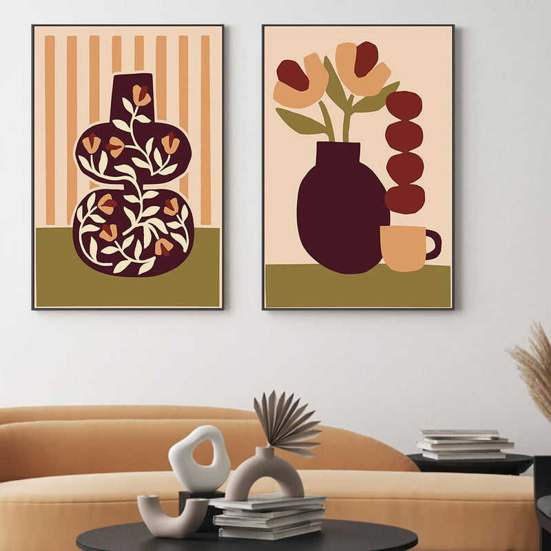 wall-art-print-canvas-poster-framed-Red Vases, Set Of 2-GIOIA-WALL-ART
