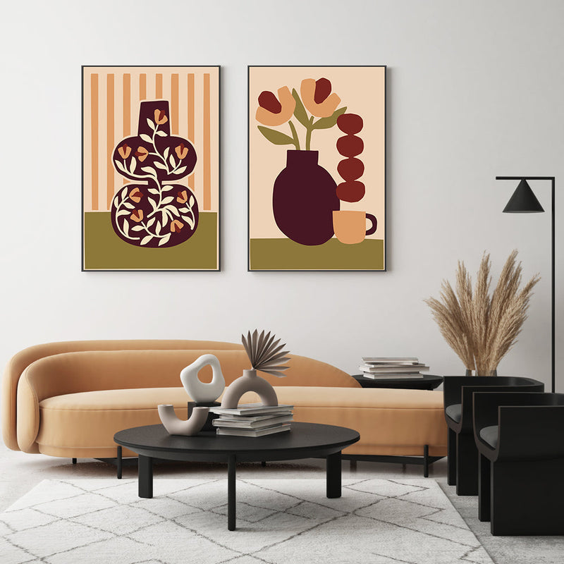 wall-art-print-canvas-poster-framed-Red Vases, Set Of 2-GIOIA-WALL-ART