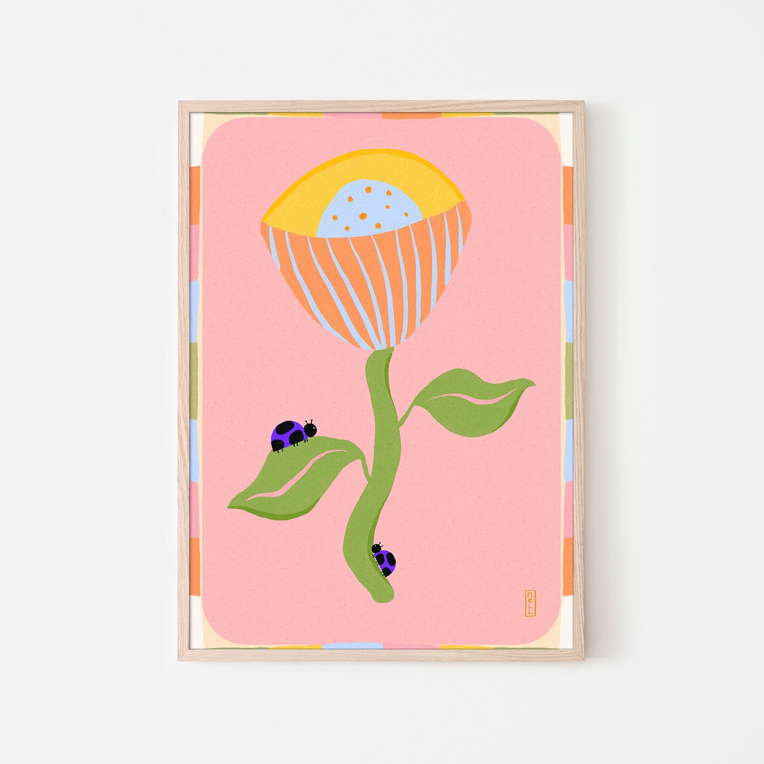 wall-art-print-canvas-poster-framed-Retro Bell Flower and Ladybirds-6