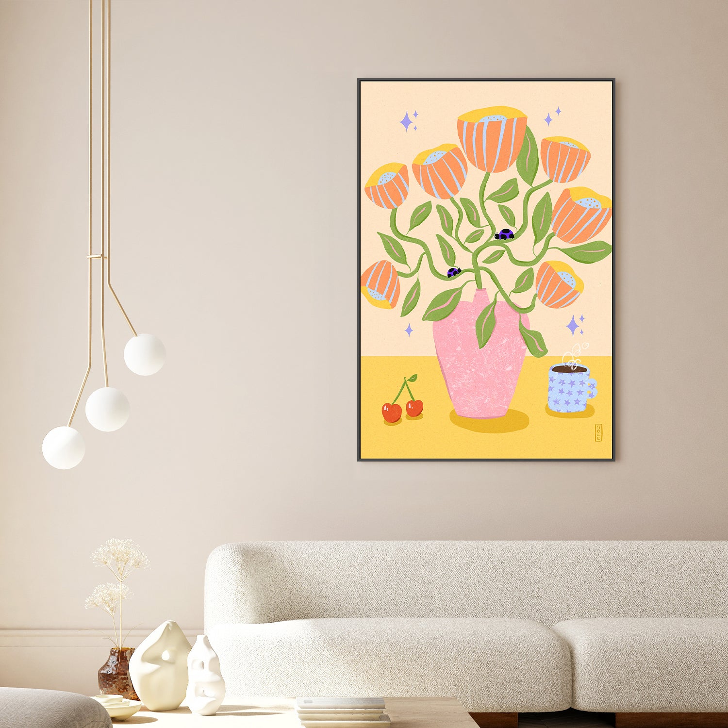 wall-art-print-canvas-poster-framed-Retro Bell Flowers in a Vase Illustration-2