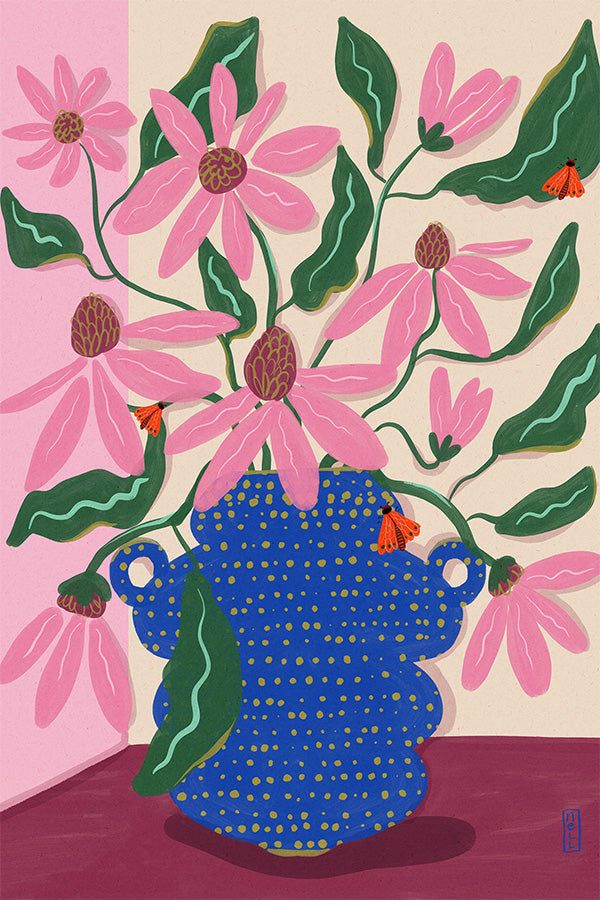 wall-art-print-canvas-poster-framed-Retro Cone Flowers-1