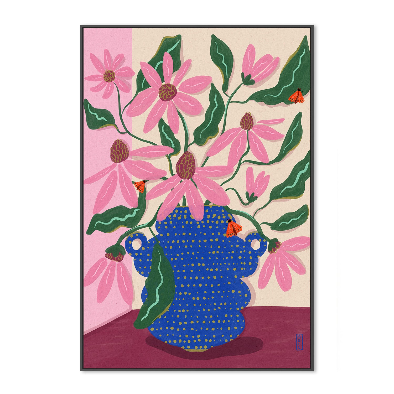 wall-art-print-canvas-poster-framed-Retro Cone Flowers-3