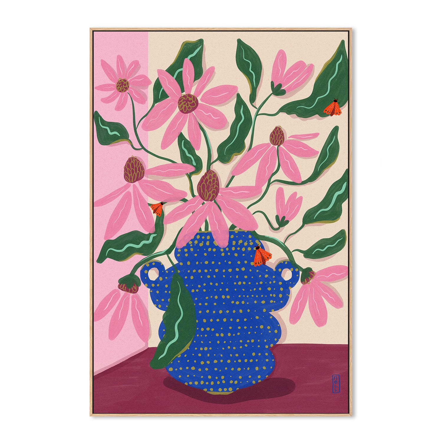 wall-art-print-canvas-poster-framed-Retro Cone Flowers-4