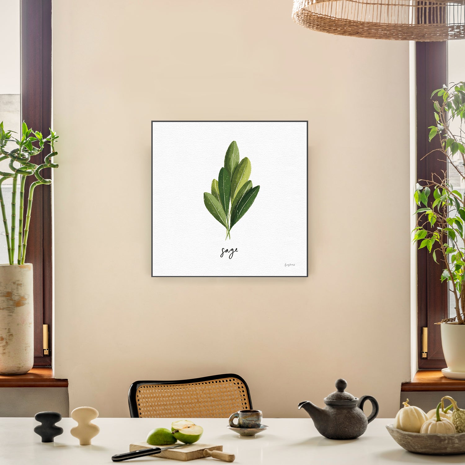 wall-art-print-canvas-poster-framed-Sage Herbs White, Style A , By Becky Thorns-7