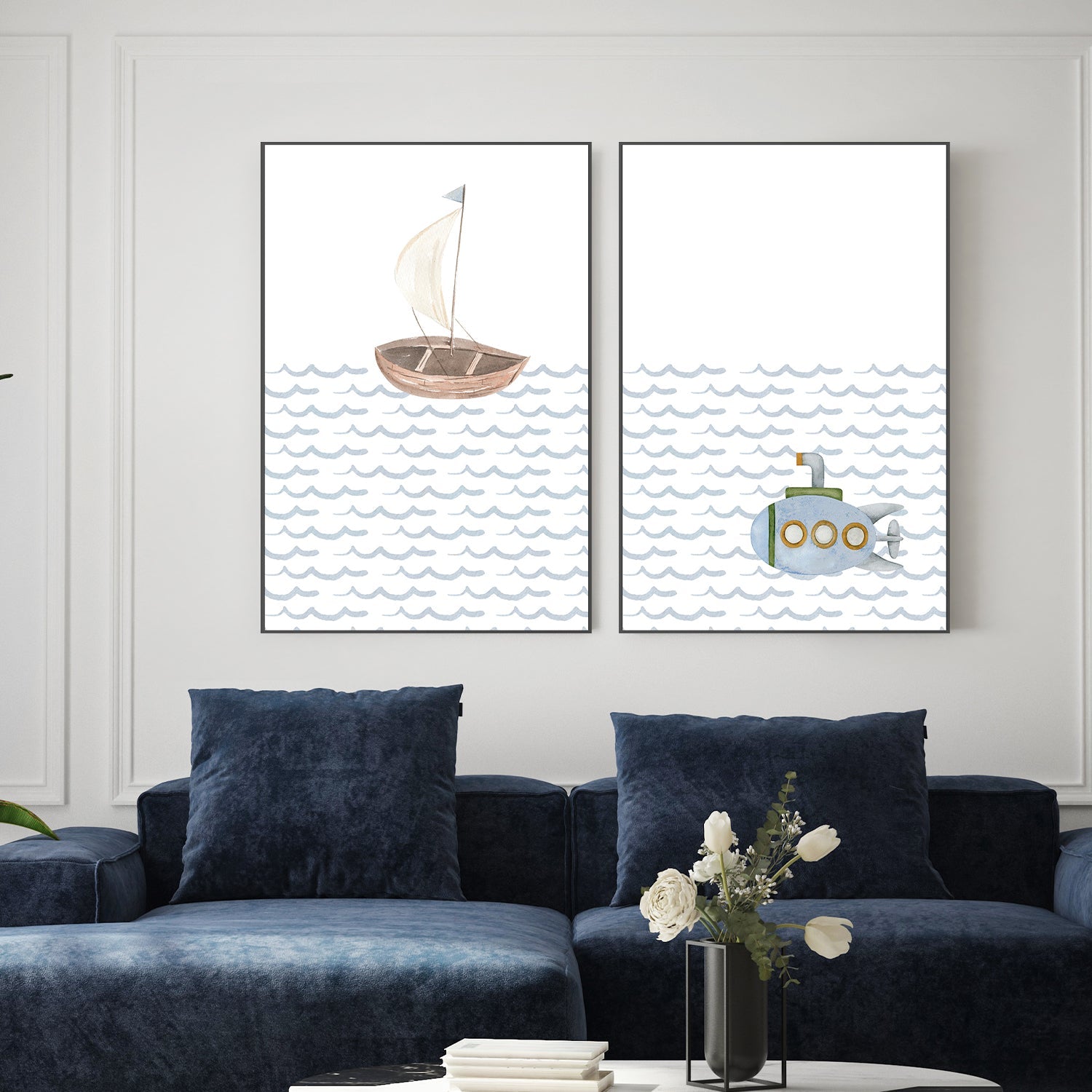 wall-art-print-canvas-poster-framed-Sailboat, Submarine , By At Viv Home Prints-2