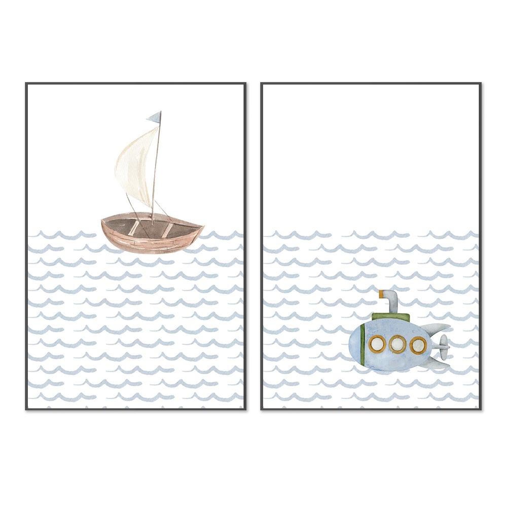 wall-art-print-canvas-poster-framed-Sailboat, Submarine , By At Viv Home Prints-3