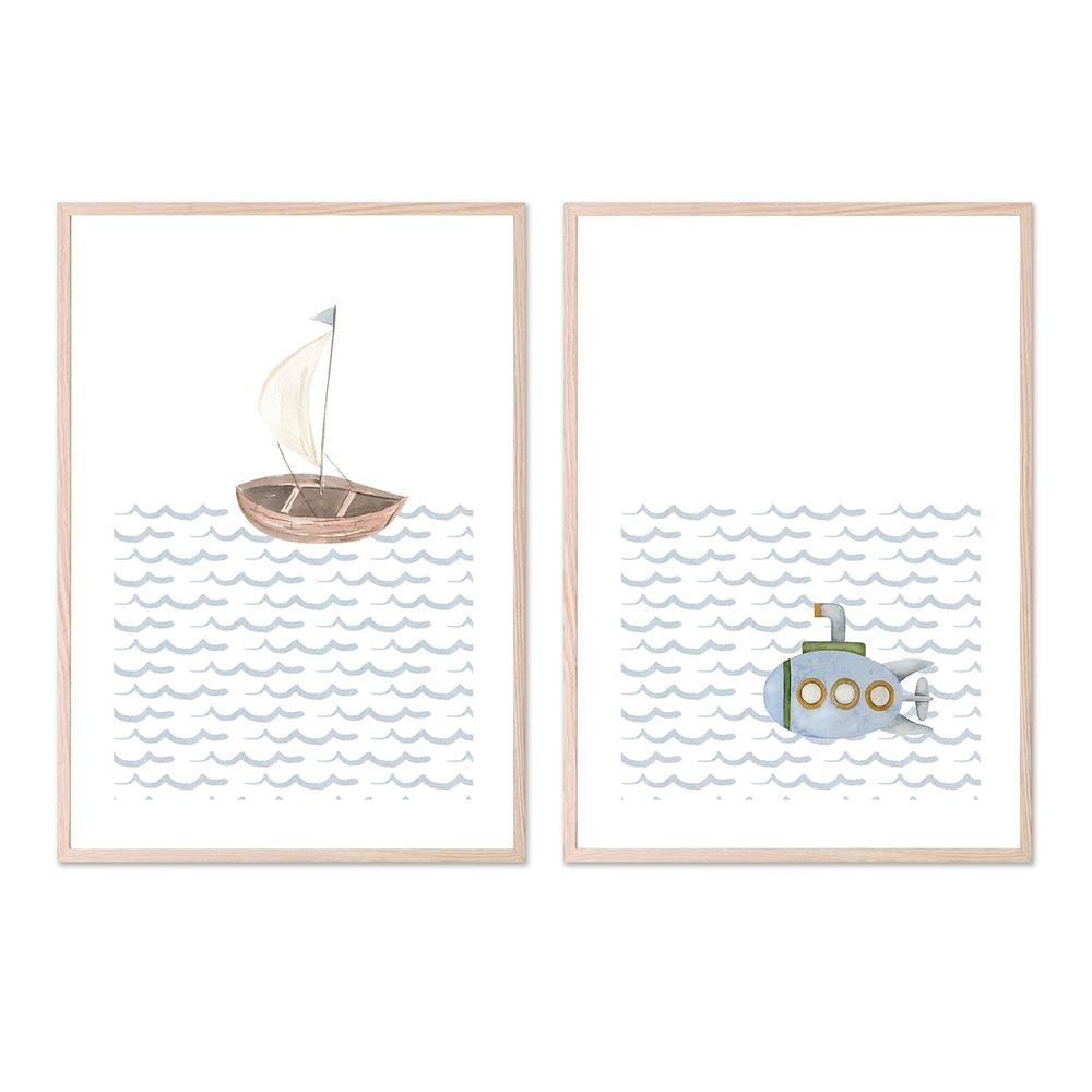 wall-art-print-canvas-poster-framed-Sailboat, Submarine , By At Viv Home Prints-6