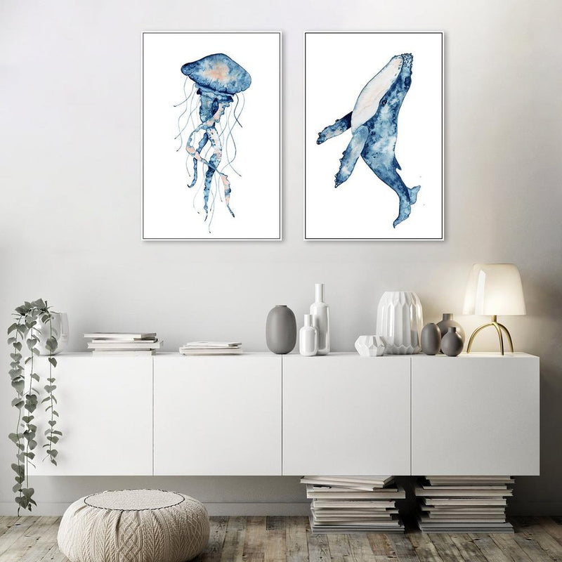 wall-art-print-canvas-poster-framed-Sealife Watercolor Painting, Set Of 2, Style A-by-Gioia Wall Art-Gioia Wall Art