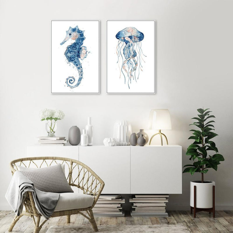 wall-art-print-canvas-poster-framed-Sealife Watercolor Painting, Set Of 2, Style B-by-Gioia Wall Art-Gioia Wall Art