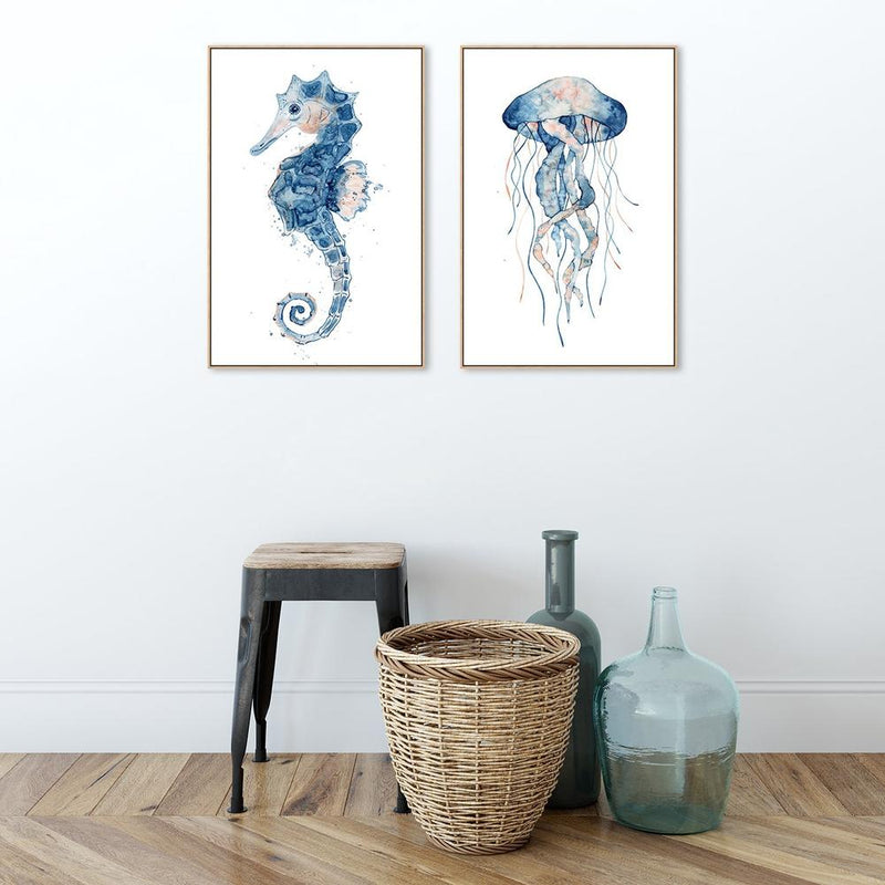 wall-art-print-canvas-poster-framed-Sealife Watercolor Painting, Set Of 2, Style B-by-Gioia Wall Art-Gioia Wall Art