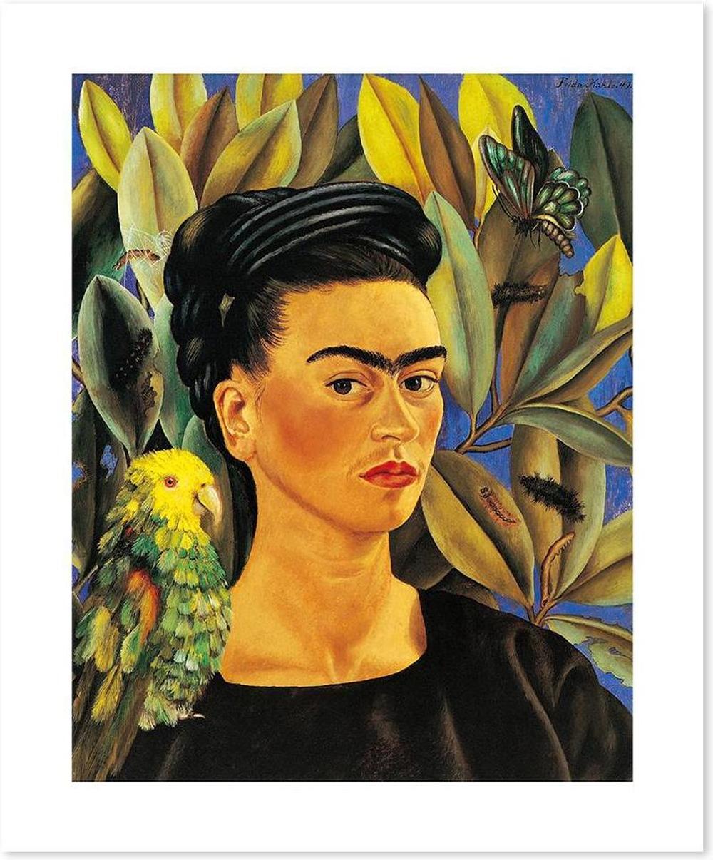 wall-art-print-canvas-poster-framed-Self Portrait With Bonito, By Frida Kahlo-by-Gioia Wall Art-Gioia Wall Art