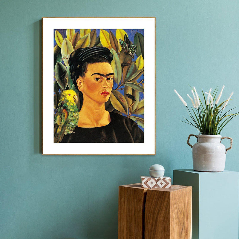 wall-art-print-canvas-poster-framed-Self Portrait With Bonito, By Frida Kahlo-by-Gioia Wall Art-Gioia Wall Art