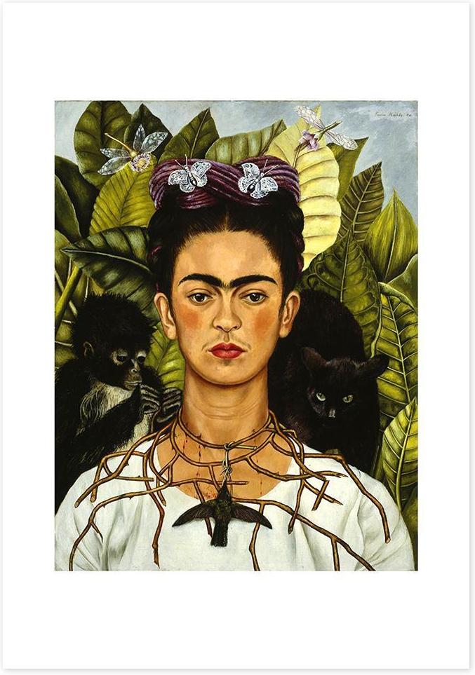 wall-art-print-canvas-poster-framed-Self Portrait With Thorn Necklace And Hummingbird, By Frida Kahlo-by-Gioia Wall Art-Gioia Wall Art