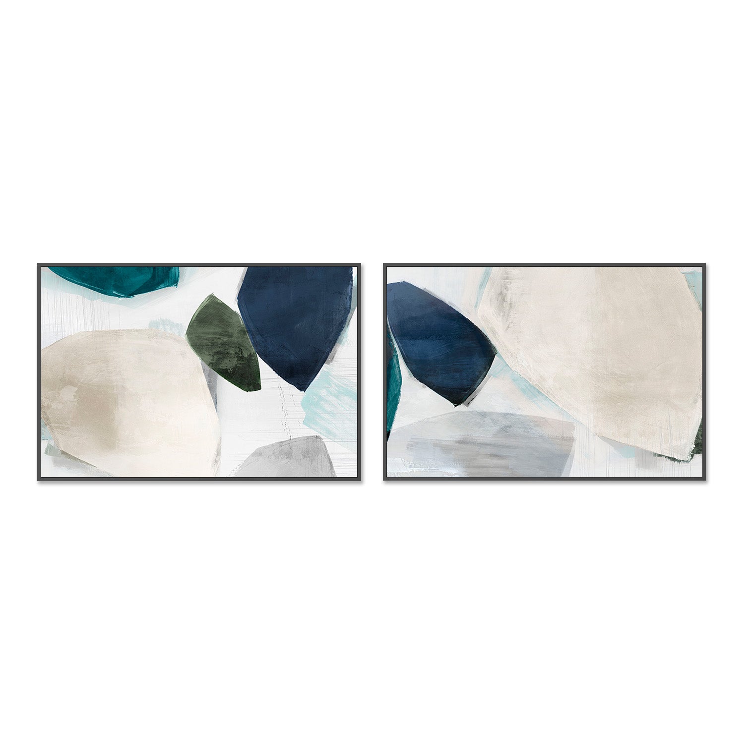 wall-art-print-canvas-poster-framed-Shapes of Blue Blobs, Style A & B, Set Of 2-3