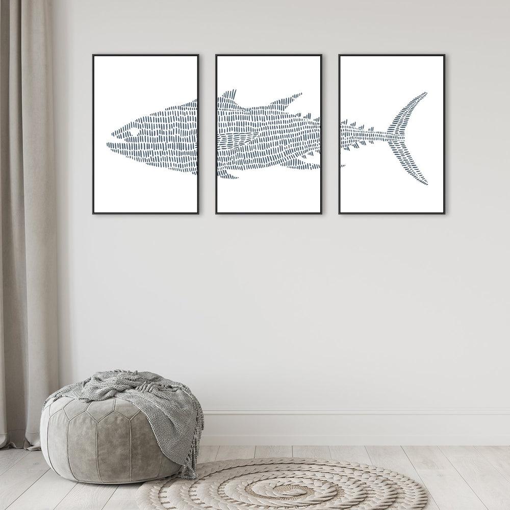 wall-art-print-canvas-poster-framed-Shark, Set Of 3-by-Emily Wood-Gioia Wall Art