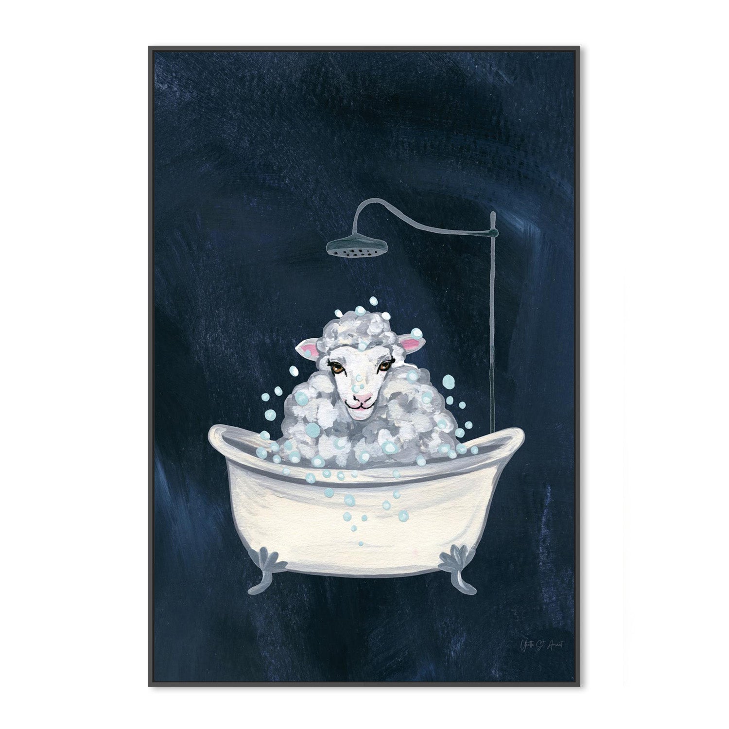 wall-art-print-canvas-poster-framed-Sheep in Tub and Suds Texture Dark-3