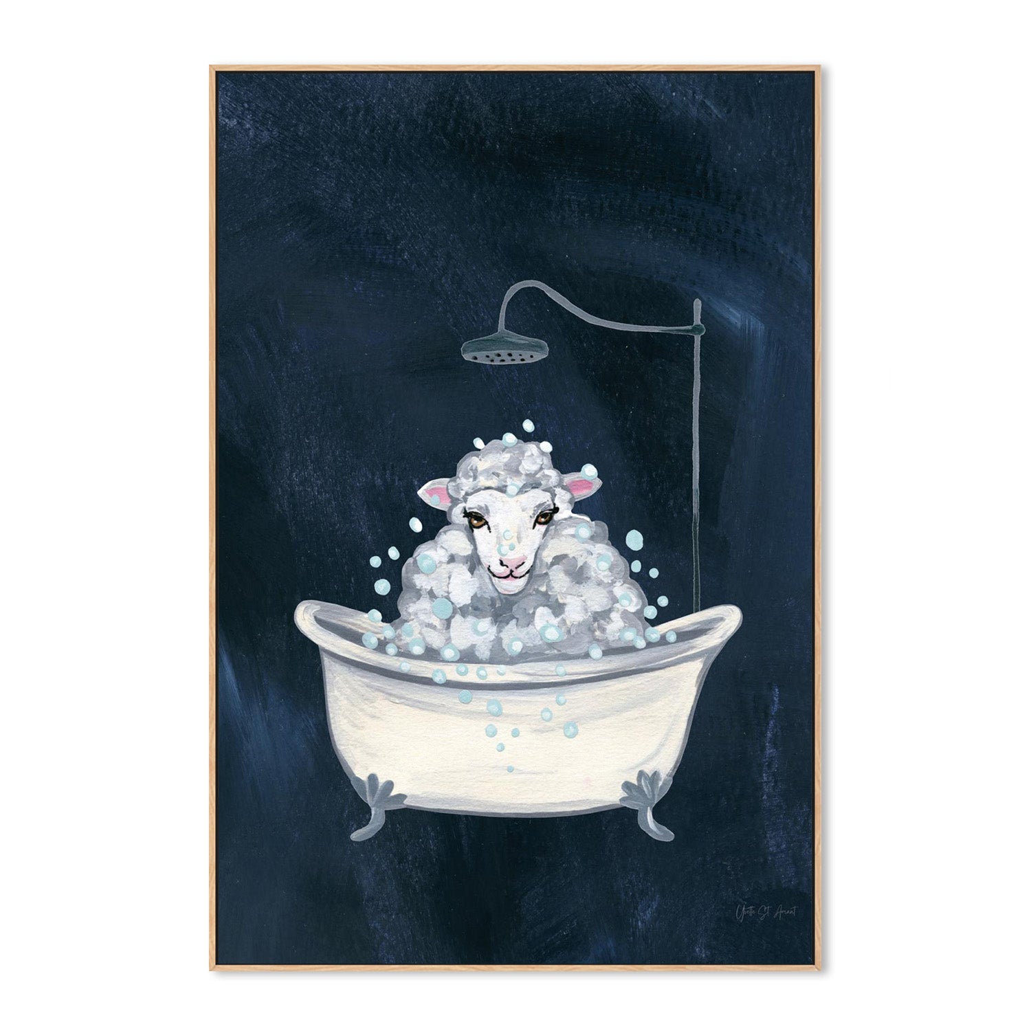 wall-art-print-canvas-poster-framed-Sheep in Tub and Suds Texture Dark-4