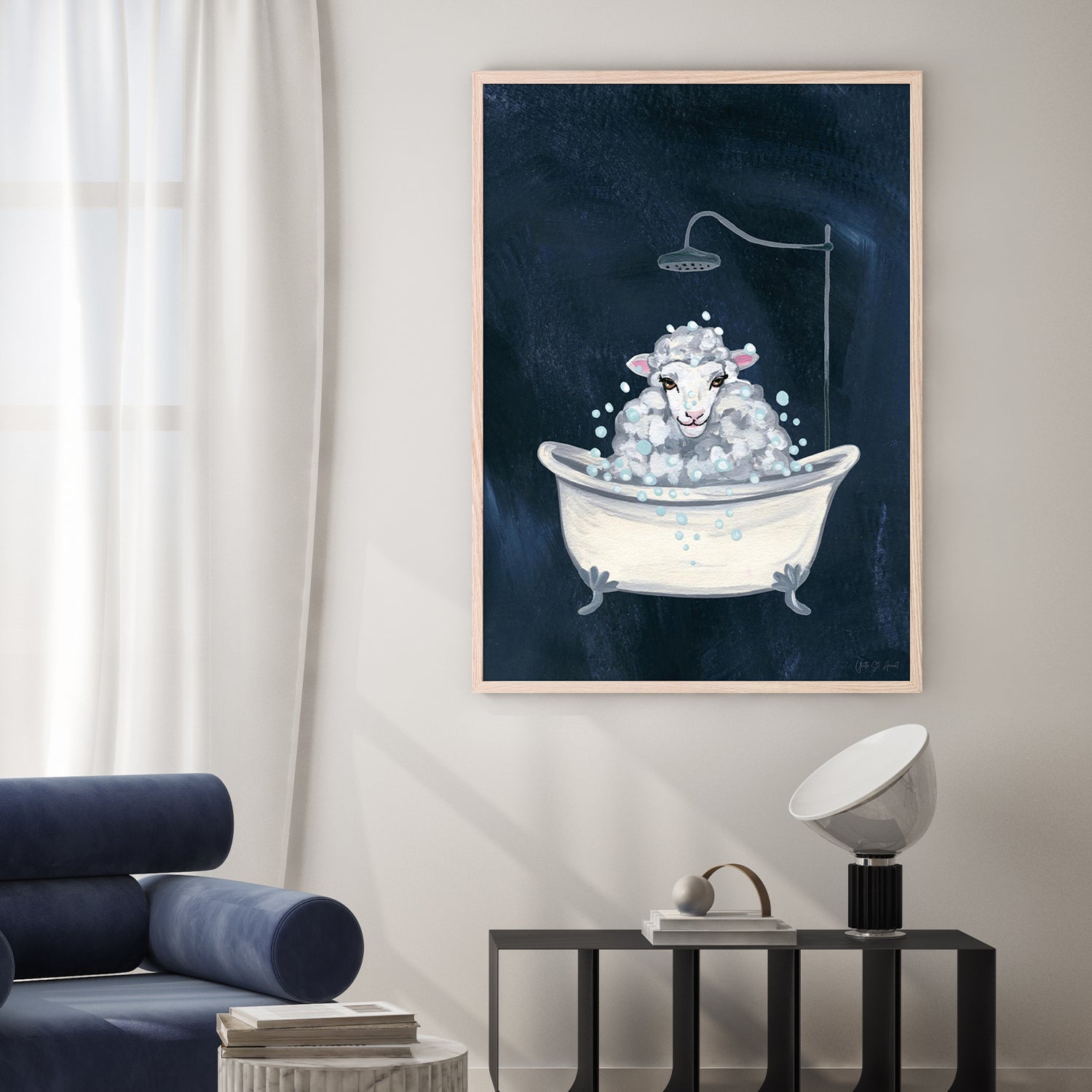 wall-art-print-canvas-poster-framed-Sheep in Tub and Suds Texture Dark-7