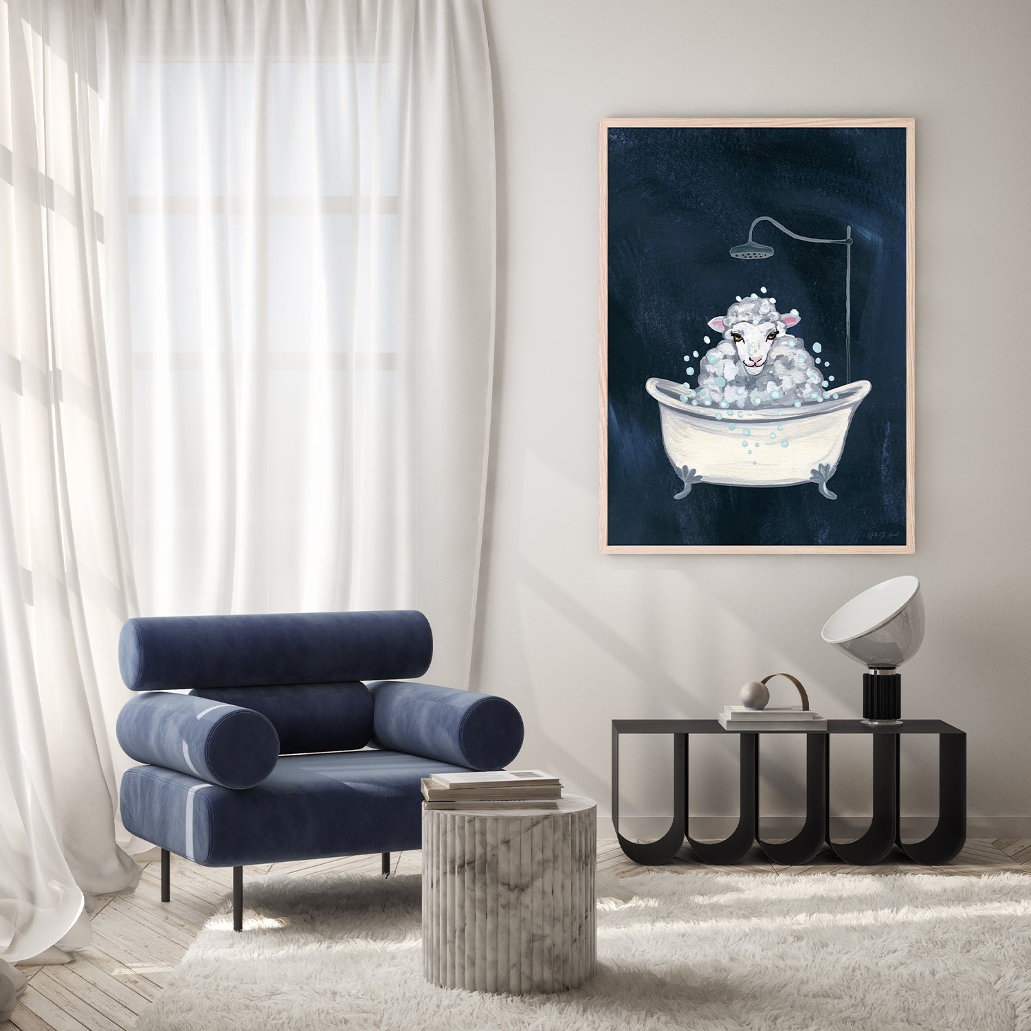 wall-art-print-canvas-poster-framed-Sheep in Tub and Suds Texture Dark-8