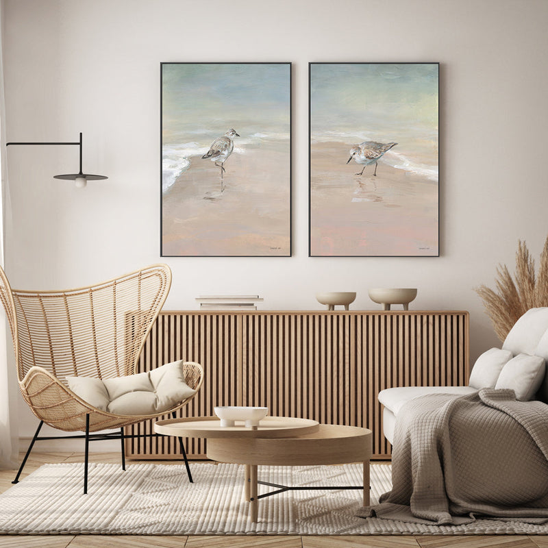 wall-art-print-canvas-poster-framed-Shorebird On The Sand, Style A & B, Set Of 2 , By Danhui Nai-GIOIA-WALL-ART