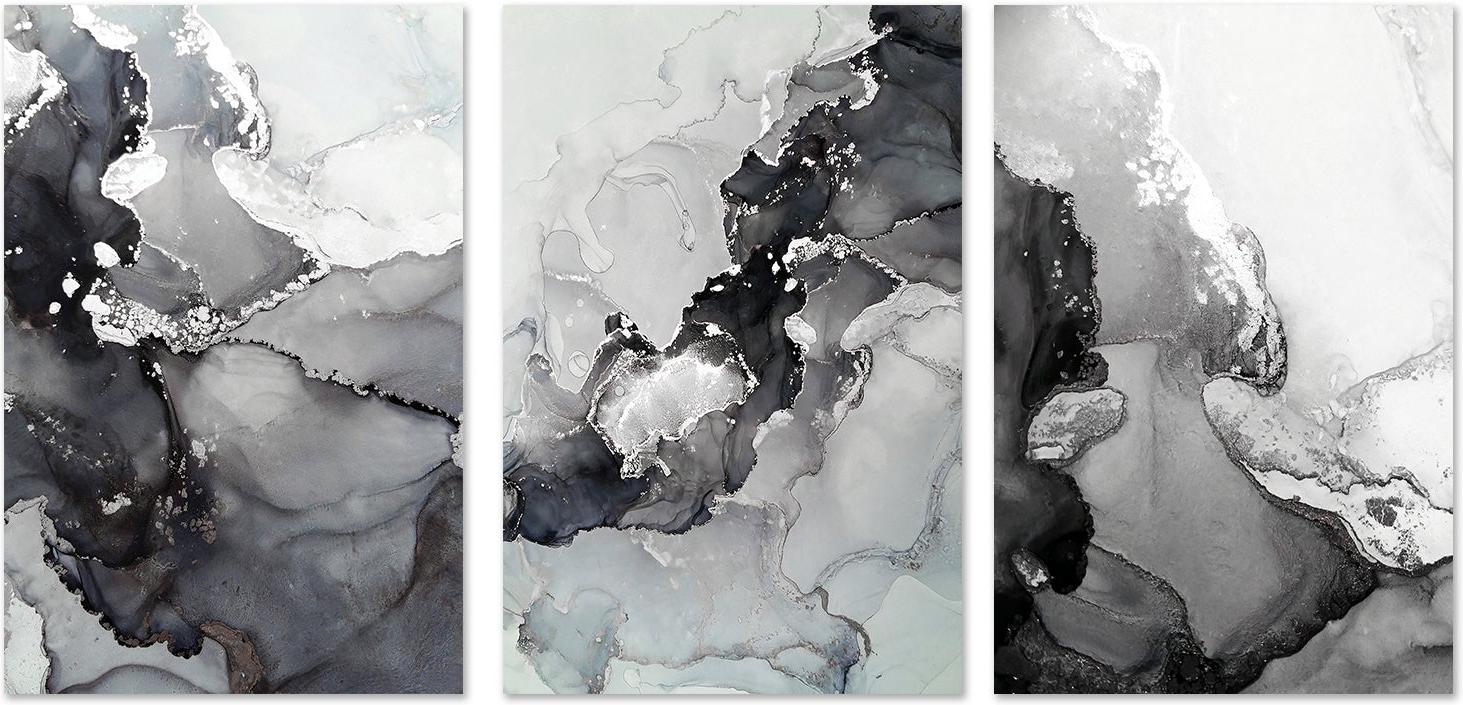 wall-art-print-canvas-poster-framed-Silver Swirl, Style A, B & C, Set Of 3-GIOIA-WALL-ART