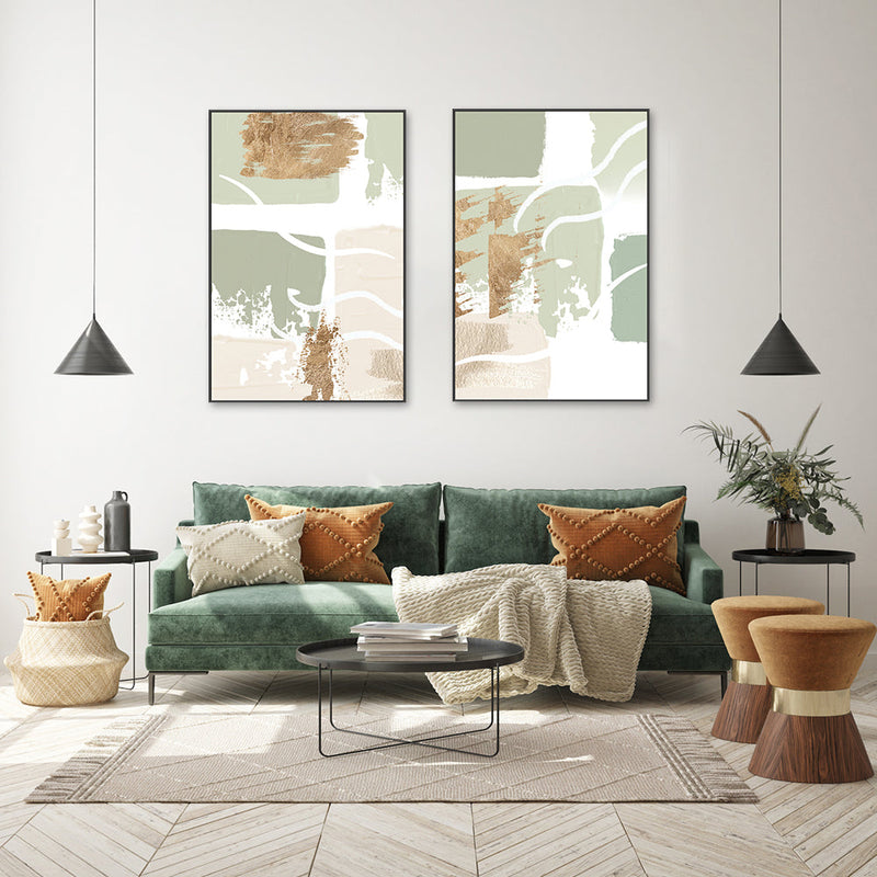 wall-art-print-canvas-poster-framed-Simply Green, Style A & B, Set Of 2 , By Sally Ann Moss-GIOIA-WALL-ART